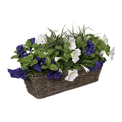 Artificial Rattan Window Box with Petunias Cover