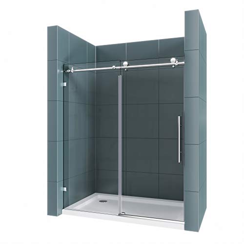 Sunny Shower Frameless Sliding Shower Door 48 In. W X 76 In. H Shower Glass Door For Bathroom Shower Enclosure With 3/8 In. Clear Glass, Polished Stainless Steel #TOP13