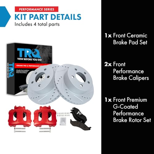 Image of TRQ Performance Front Brake Pad and Rotor Set Ceramic Coated Drilled | For 1999-2001 Jeep Cherokee 1999-2006 Wrangler