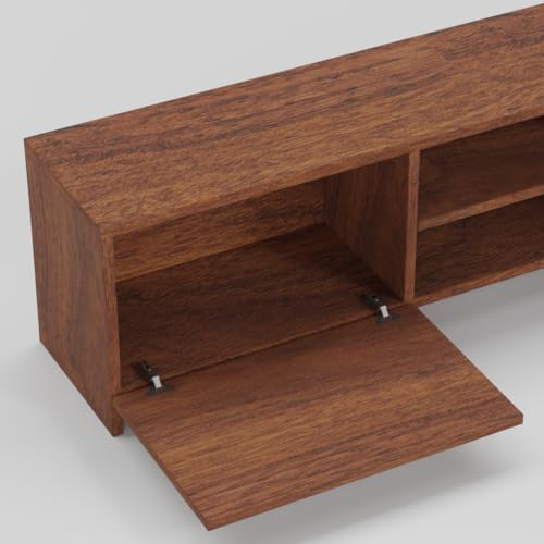 Image of Modern Living Room TV Stand with Open Display Compartment, Dual Side Storage Units, and Clean Contemporary Design for Home Decor | Assembly-DIY | Color-Cherry Pine
