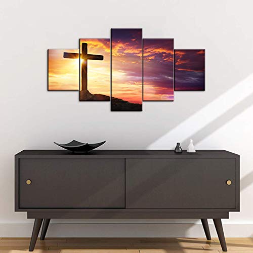 Large Christian Crosses Cross Wall Art Christ Poster Canvas Prints Home Decor For Bedroom Living Room Pictures Decals 5 Panel Hd Printed Painting Artwork Framed Ready To Hang (50"Wx24"H, Artwork-10) #TOP5
