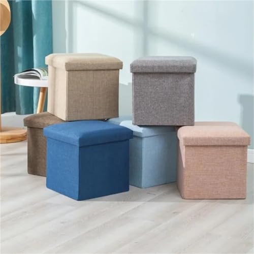 Tabouret de rangement rose 38x38x38 cm pliable en coton-lin