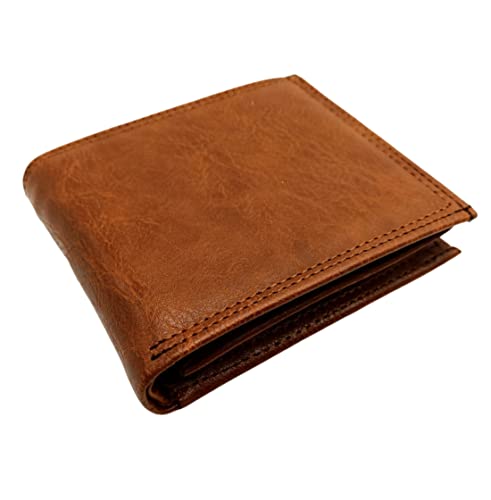 TEKLiNe Portefeuille Porte Monnaie Homme Simili Cuir 12 Compartiments Portefeuille, Porte Billets Porte Cartes Crédit Billets Imperméable Léger Vintage Portefeuille Cuir Eco, Couleur Marron Cover