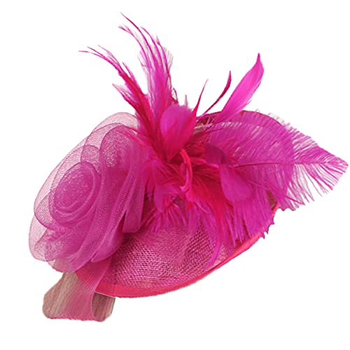 Seven Wolves Women Flower Feathers Fascinator Hats Pillbox Hat Wedding Bride Headband Elegant Banquet Hair Clip Tea Party Headwear, 2-Rose Red #TOP1