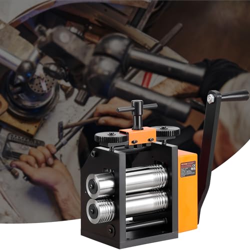 VEVOR 3 in 1 Handwalzwerk Maschine 75 mm Kombinationswalzwerk, Manueller Walzwerk Schmuckwalzwerk Einstellbare Dicke von 0,03 bis 6,5 mm, Handwalzwerk Maschine für Platin/K-Gold/Messing