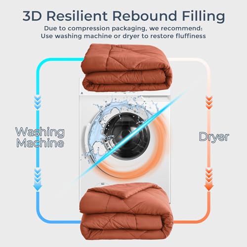 HEVUMYI Burnt Orange Twin Comforter Set - 5-Piece All Season Bed in a Bag Twin, Ultra Soft Bedding Set with Comforter, Flat Sheet, Fitted Sheet, Pillowcases, Pillow Shams