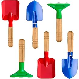 Gardening Tool Set, 6PCS Gardening Tools Metal with Sturdy Wooden Handle Safe Gardening Tools 8" Beach Sandbox Toy