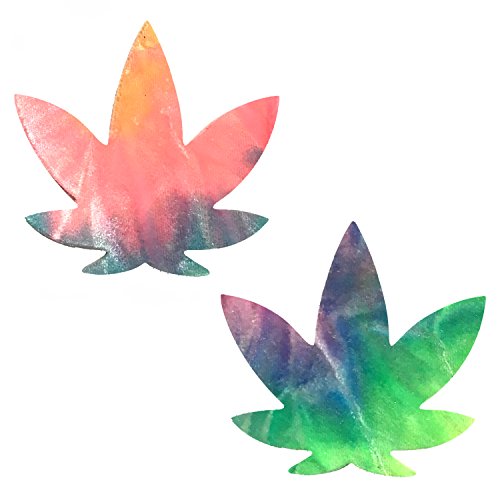 Neva Nude Rainbow Sherbet Tie Dye Velvet Weed Leaf Nipztix Pasties Nipple Covers for Festivals, Raves, Parties, Lingerie and More, Medical Grade Adhesive, Waterproof and Sweatproof, Made in USA