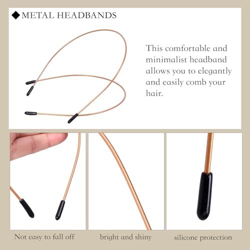 Image of 2 Pcs Metal Headbands for Women, Brown Headpiece Wire Headband Trendy & Cute, Thin Head Band Simple and Stylish Headwear Hair Accessories (Brown)
