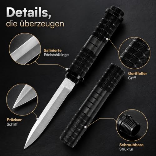 bhkz Outdoor Messer mit 5Cr13 Edelstahl Klinge – 11,5cm Fixed Blade für Camping & Bushcraft – Ergonomischer Aluminiumgriff mit passgenauer Aluminium-Scheide – Schwarz Edition
