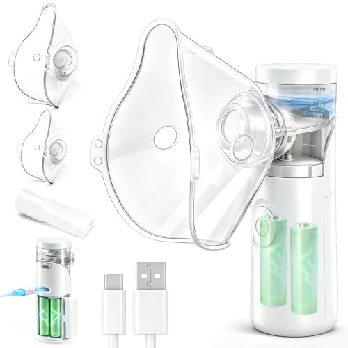 Nebuliser for Adults & Kids – Portable, Rechargeable Handheld with 2 Masks and Mouthpiece (Bone White)