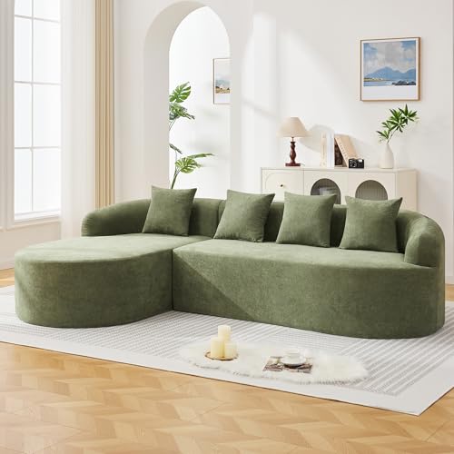 Boneless L-Shaped Chenille Sofa, 4-Seater, Green