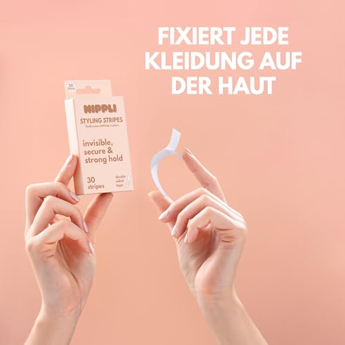 Nippli Styling Stripes (30 Stück) – Transparentes Textilklebeband – Doppelseitiges Klebeband für sicheren & zuverlässigen Halt – Hautfreundliche Klebestreifen