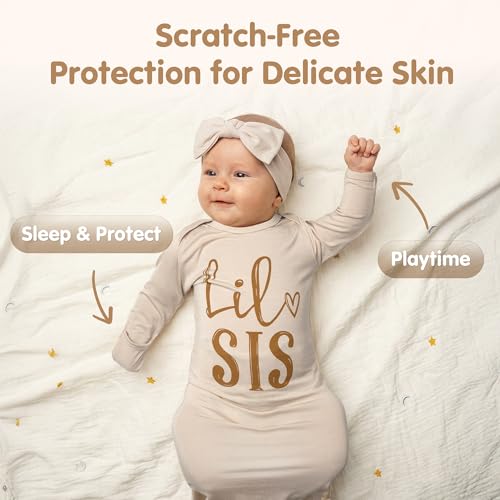 Image of Little Baby Sister Newborn Girl Outfit, Cute Knotted Gown 0-3 Month Soft Infant Going Home Sleepers