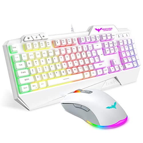 havit Keyboard Rainbow Backlit Wired Gaming Keyboard Mouse Combo, LED 104 Keys USB Ergonomic Wrist Rest Keyboard, 4800 DPI Mouse for PC Gamer (White)