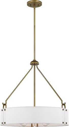 Nuvo Lighting 67691-4 Lámpara colgante de latón natural de tela de lino blanco para interiores (Halter 4LT colgante BRS (60-7691))