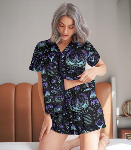 Image of HUNTFAMI Women Silky 2 Pcs Satin Pajama Set Long Sleeve Button Down