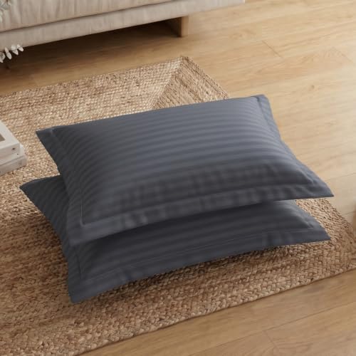 Image of Home Sizzler 210TC Satin Stripe Microfibre King Size Pillow Covers (18 X 27 Inches) - Grey, Set of 2