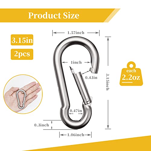 Carabiner Clip Spring Snap Hooks - Stainless Steel Spring Clip Hook, Heavy Duty Carabiner Clips For Key Chains, Dog Leash, Flag Pole, Swing, Hammock, Outdoor Camping, Fishing, Hiking (3.15Inch - 2Pcs) #TOP4