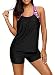 Women's Blouson Floral T-Back Push up Tankini Top Halter Padded Slimming Swimsuit Sporty Swimwear Black Plus Size XXL 18 20