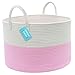 OrganiHaus 3-Toned Cotton Rope Storage Baskets for Laundry and Blankets (Wide (20"x13.3"), Pink/White)