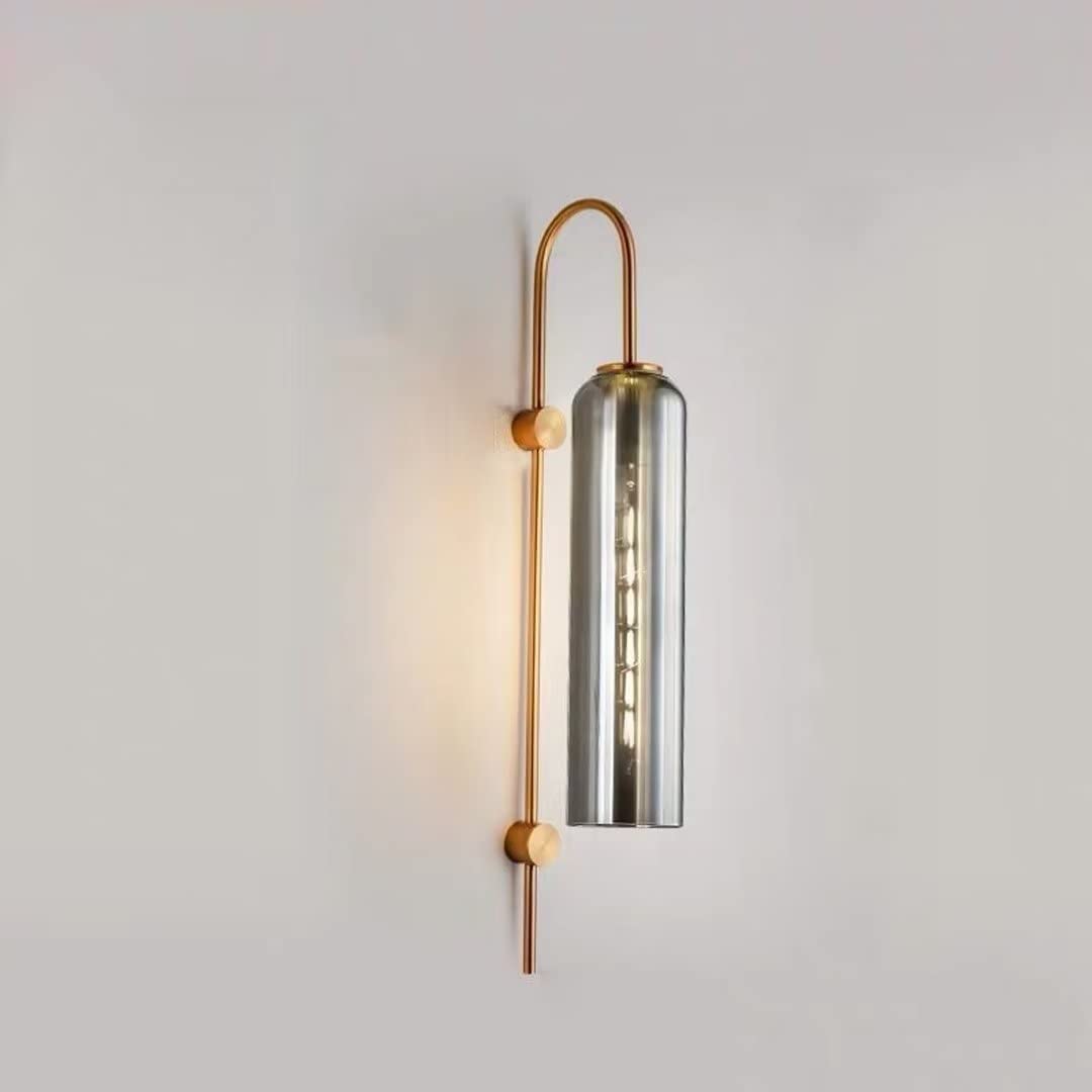 SABYDICAR Light Luxury Glass Wall Lights,Cylinder Glass Lamp Shade Wall Sconce Light,Post Modern Long Tube Bottle Wall Lamp for Bedside,Glass Lamp with Hardware Rod,E27 Light Fixture