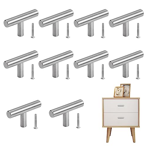 Anseom10 Piezas Barra T Níquel Cepillado Tiradores Acero Inoxidable en Forma de T Manija Tirador de Cocina en Forma de T para Armarios Cocina (Plata)