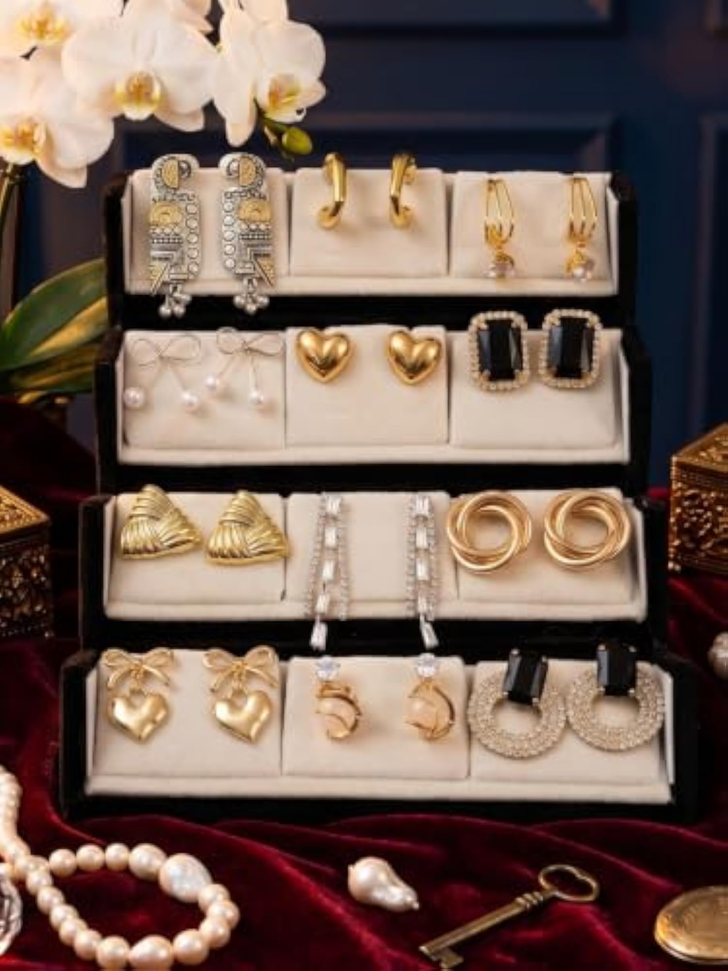 Gold Plated Korean Stud Earrings Set for Women, 12 Pairs