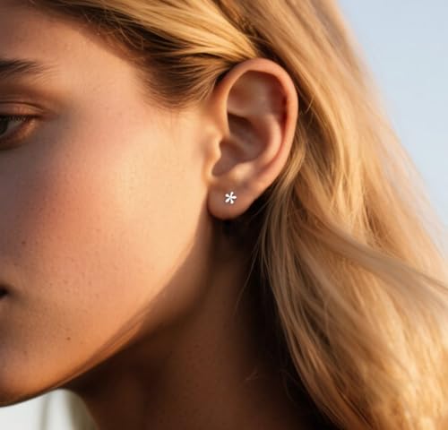 Reffeer Solid 925 Sterling Silver Daisy Stud Earrings Flower for Women Teen Girls Tiny Flower Stud Earrings Spring3