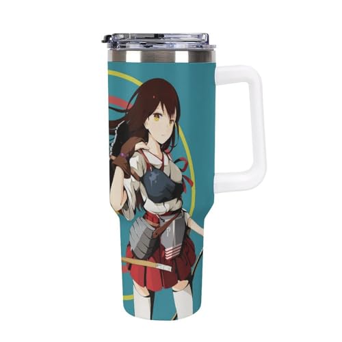 タンブラー 艦これ 加賀 赤城 キュート 水筒 40OZ 真空断熱 保温保冷 ステンレスマグボトル 結露しない ストロー付き/直飲み可能 洗いやすい ハンドル付き 車内用 アウトドア キャンプ 大容量