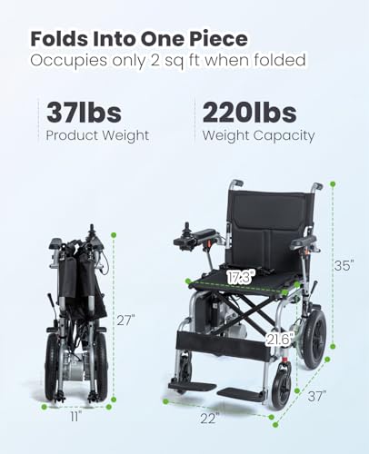 Image of Electric Wheelchairs for Adults, 15 Miles Long Travel Range with Quick-Release Battery, Ultra-Lightweight 37 lb Folding Power Wheelchair, All-Terrain Motorized Wheelchair, Airline Approved