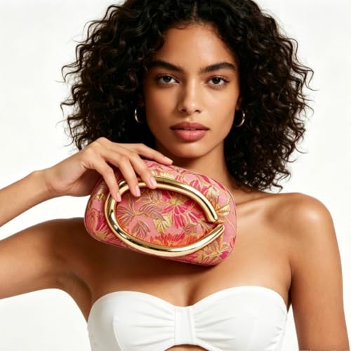Image of Acrylic Clutch Purse for Women Classic Round Acrylic Evening Handbag Vintage Metal Handlebars Bag for Wedding Party Prom