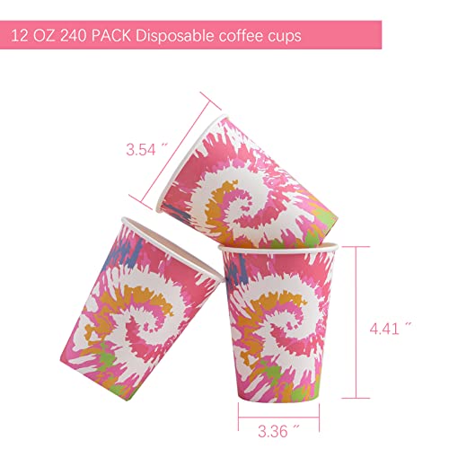 Clawsoff 240 Pack 12 Oz Disposable Coffee Cups, Hot Cold Paper Cups 12 Oz, Tie-Dye Beverage Paper Drinking Cups For Home (Pink)-Use, Office, Restaurant And Events #TOP1