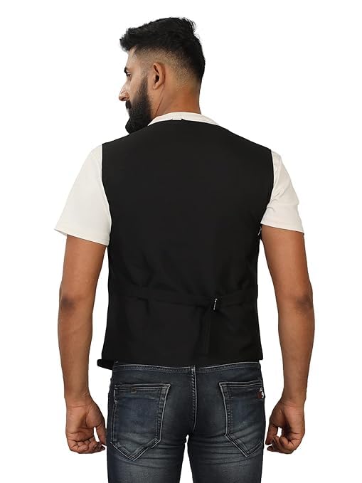 Image of Men's V-Neck Slim Fit Waistcoat - Formal & Casual Single-Breasted Suit Vest | Stylish Wedding, Party & Office Wear | Sleeveless Jacket for Men | koti for man | jodhpuri for men | mens jacket