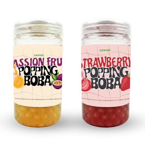 Image of Zawaa Boba Tea Assorted Popping Boba Pearls - Passion Fruit & Strawberry | 300g Each (Pack of 2) | Bursting Bubble Tea Pearls