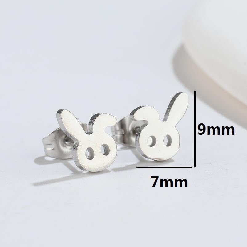 Dreuyet 4 Pairs Rabbit Bunny Studs Earrings for Women Tiny Stainless Steel Rabbit Animal Stud Earrings Cute Easter Jewelry Gifts - Image 9