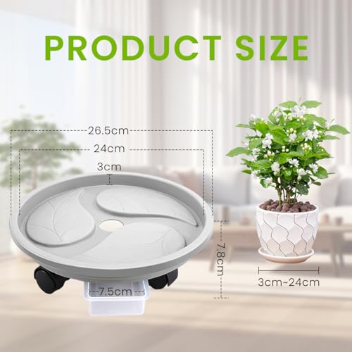 Image of HASTHIP Plant Stand with Wheels 26cm Round Pot Trolley for Big Pots | Sturdy Movable Stand for Heavy Pots, Smooth Wheels for Easy Shift, Thick Build for Indoor Outdoor Use