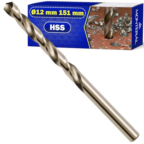 HSS Metallbohrer Ø 12 mm 151 mm aus Gehärtetem Stahl M35 mit 5% Kobalt - HSS Bohrer Profi Kann für Eisen Stahl Edelstahl Nichteisenmetalle - MONTERAL