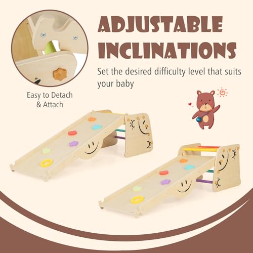 HONEY JOY Climbing Toys for Toddlers, 6 in 1 Wooden Triangle Set, Double Side Ramp & Climber, Seesaw, Step Stool, 2-Piece Learning Indoor Montessori Climbing Ladder Gym for Kids Boys Girls - Image 3