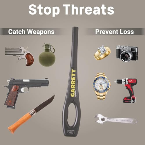 Image of Garrett High Sensitivity Hand Held Metal Detector Tool for Security with Alarm Mode -Sound, Vibration & Led Lights for Malls, Airports, Railway Stations 1165800 SuperWand