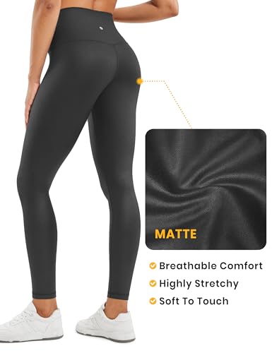 Crz Yoga Butterluxe Women's 28'' Matte Faux Leather Leggings - High Waisted Stretch Leather Trousers Pleather Tights Black Foil Pattern 12 - 5
