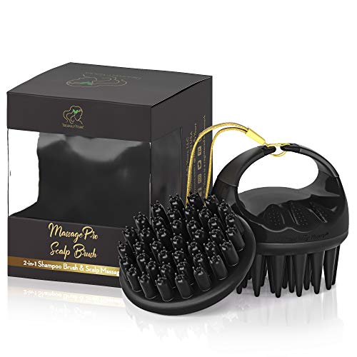 Tressfully Yours MassagePro Scalp Brush - Convertible Hair Scalp Scrubber - Hair Shampoo Brush for Thick Hair, Locs, Curly Hair, Hair Growth - 2 Silicone Brush Massage Heads (Onyx Black)