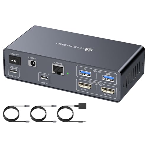 USB C KVM Switch 2 Monitors 2 Computers 4K60Hz HDMI KVM Docking Station 10Gbps USB 3.2 Ports Dual Monitor 1000Mbps Ethernet Port for 2 Laptop -  PVBCTCSID, 26D32AA#ABL