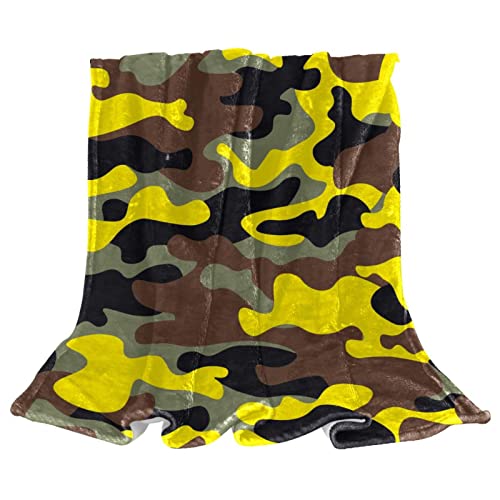 Couverture polaire douce décorative marron jaune camouflage pour chambre - 2