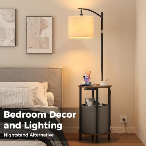 Vermezor Floor Lamp with Table,Nightstand with Charging Station Living Room - image 2