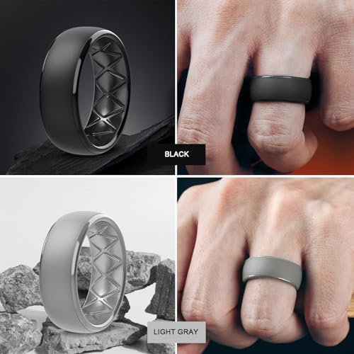 Egnaro Men's Silicone Wedding Rings: 1/4/6/7 Multipack Rubber Wedding Bands with Inner Arc Ergonomic Breathable Design for Gym/Outdoor/Gift3