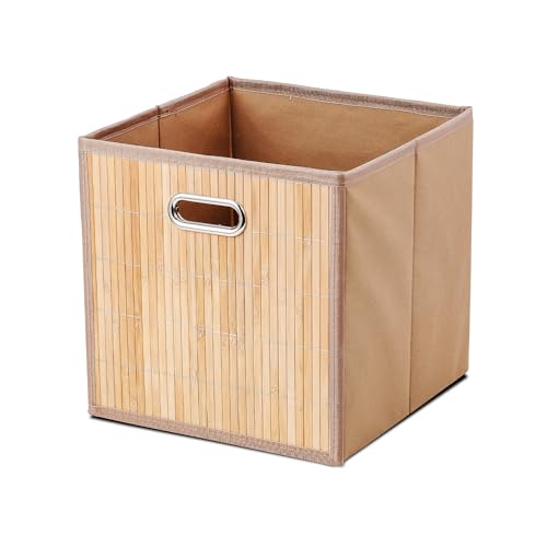 GREATOYAR Caja de Almacenamiento de Bambú, Cestos Almacenamiento Bambú Natural, Cubo de Almacenamiento Plegables, Caja de Juguetes Plegables, Caja de Organización, 31x31x31cm, 4 Unidades