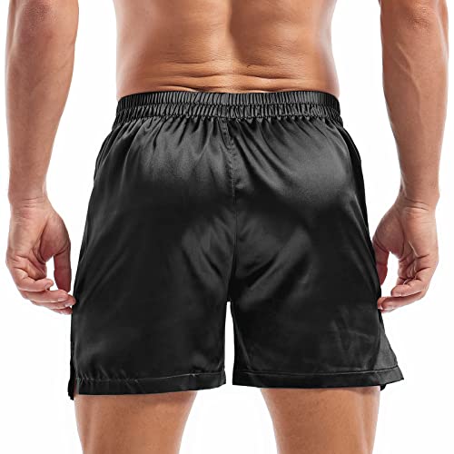 AMY COULEE Mens Satin Boxers Lounge Shorts Solid Color Sleepwear Casual Silky Pajama Shorts2