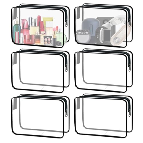 YOQIVEXU 6 Pieces Clear Cosmetics Bag Bulk TSA Approved Toiletry Bag for Travel Zippered Clear Pouch Cosmetic Makeup Bag Waterproof Vinyl Plastic Organizer Case for Vacation Bathroom (Large)