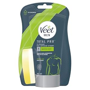 Veet Men’s Hair Removal Cream 150 ml with Sponge, Quick & Effective Shower Solution, Hydrating, Dermatologically Tested, Smooth Skin, Easy Application, Ideal for Sensitive Areas